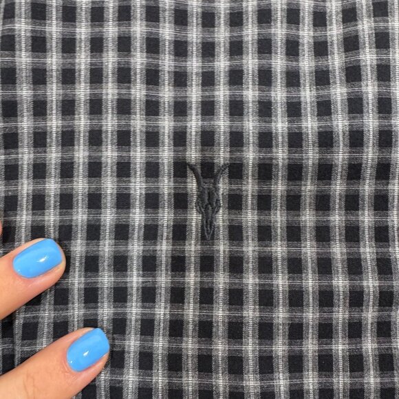 All Saints Murdo Long Sleeve Shirt M Grey Plaid Checkered Button Office Work - Picture 3 of 10
